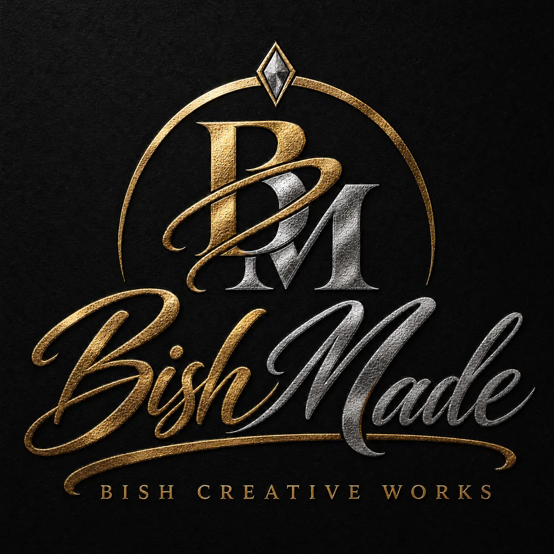 BishMade Creative Works — gold and silver BM monogram with the BishMade script logo